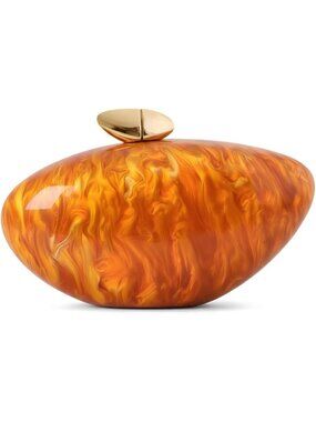 Women's Marble Caramel Tortoise Shell Acrylic Clutch Purse Gold Evening Handbag